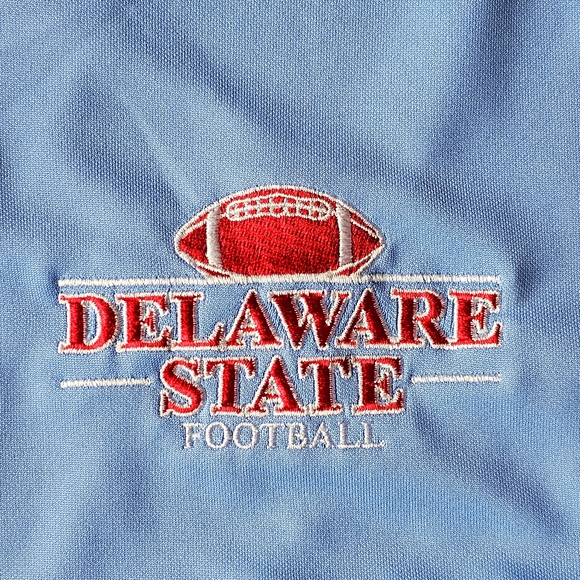 Nike Dri-FIT Delaware State Football Long Sleeve Polo Men L NCAA Blue Golf Shirt - Picture 3 of 11